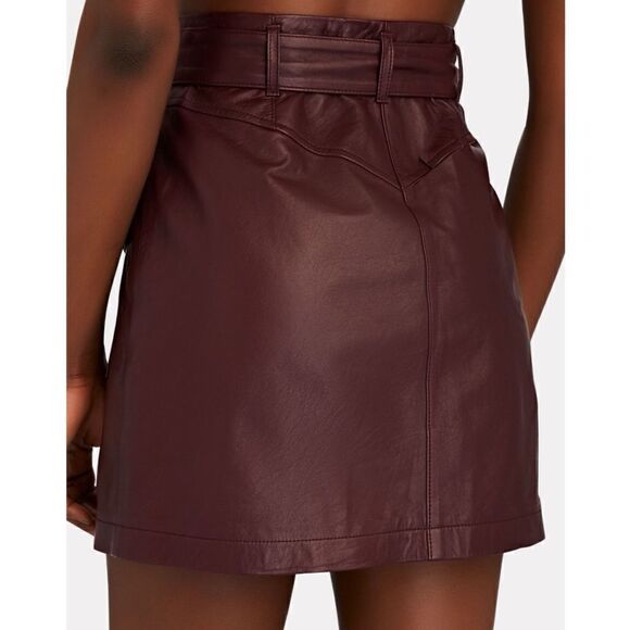 INTERMIX  Lamb Leather GARNET LEATHER MINI SKIRT in burgundy Size 6 / No Belt - Picture 2 of 7
